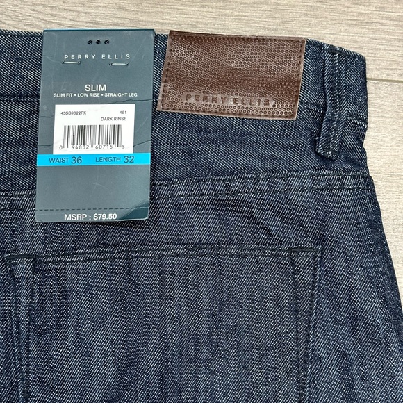 Men's Perry Ellis Jeans 36 x 32 Pants Dark Navy Blue Cotton Straight Denim NWT - Picture 9 of 10
